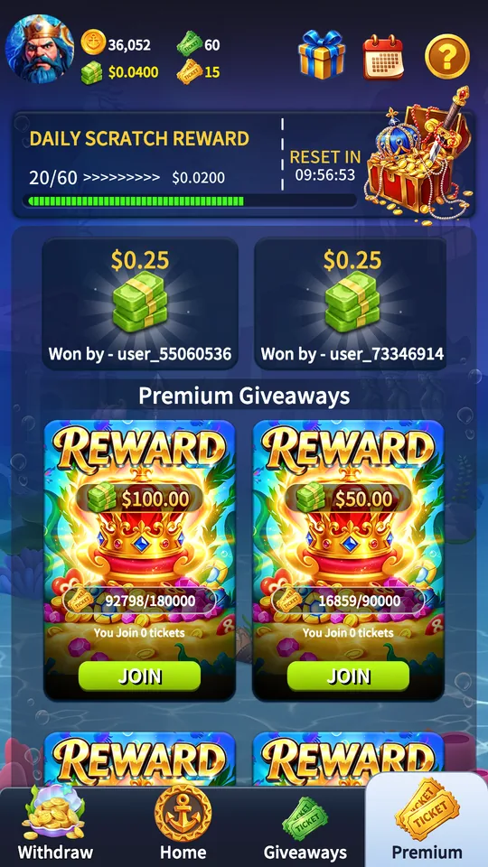 Daily scratch reward screen